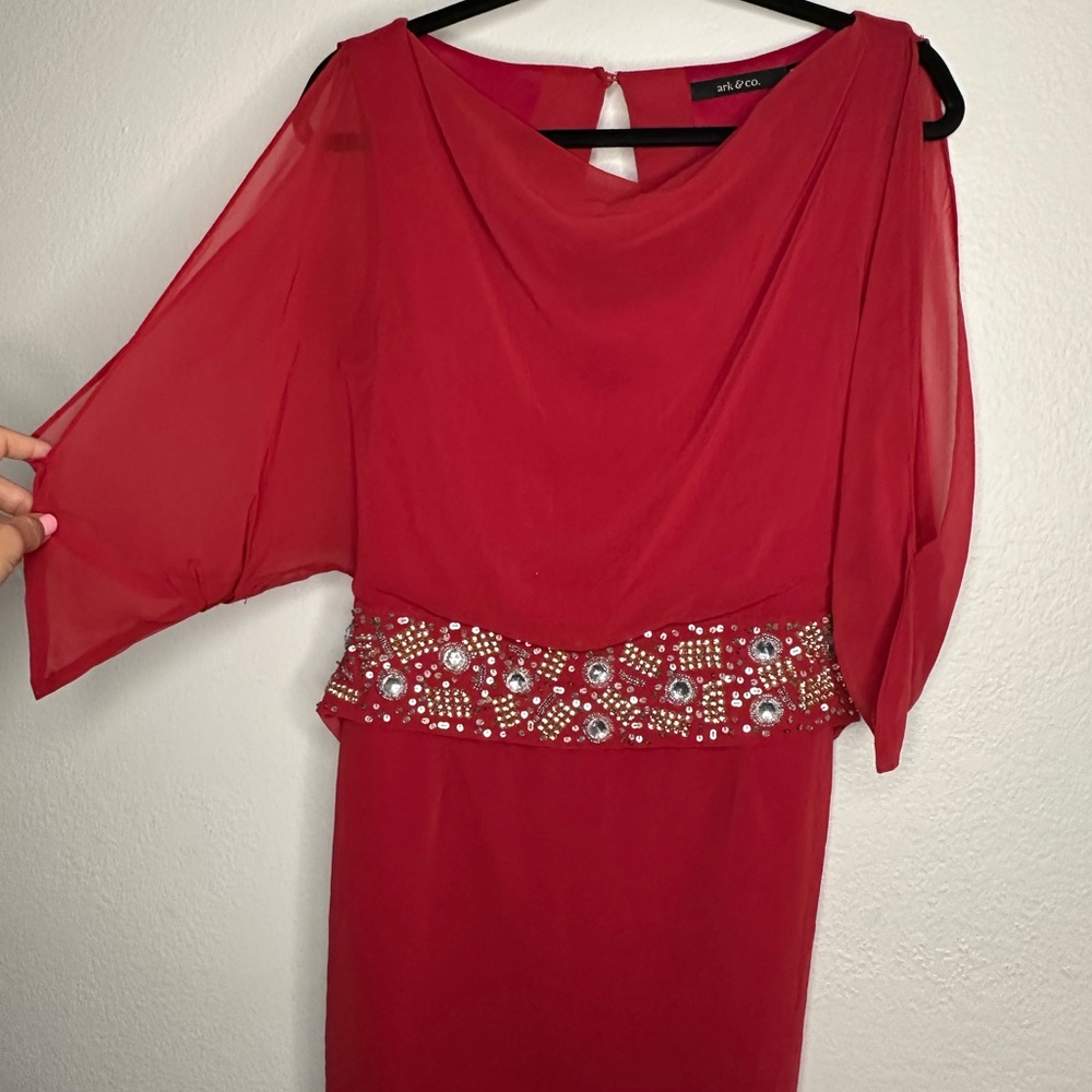 Ark & Co One Shoulder Red Dress with Beaded Waist